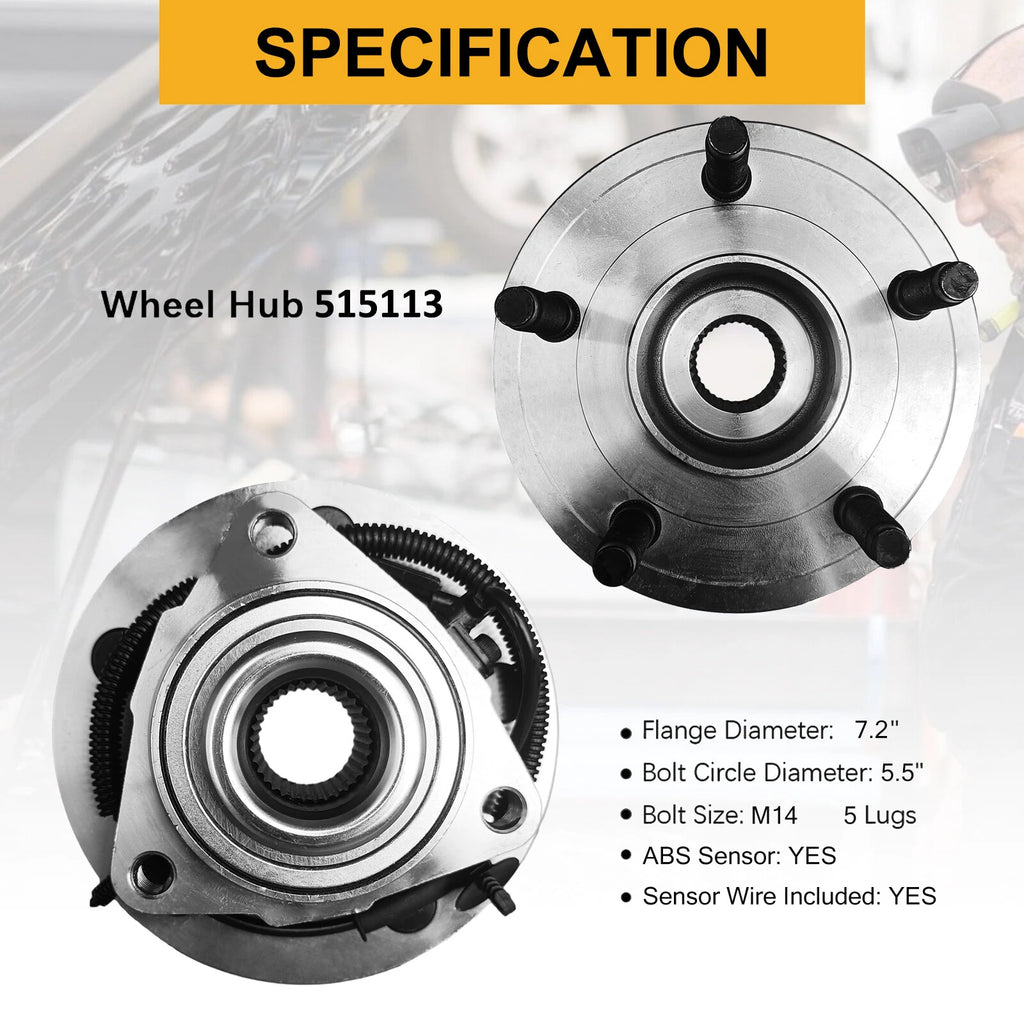 Pair Front Wheel Hub Bearings for Dodge Ram 1500 (2006–2009) W/ ABS 5Lug