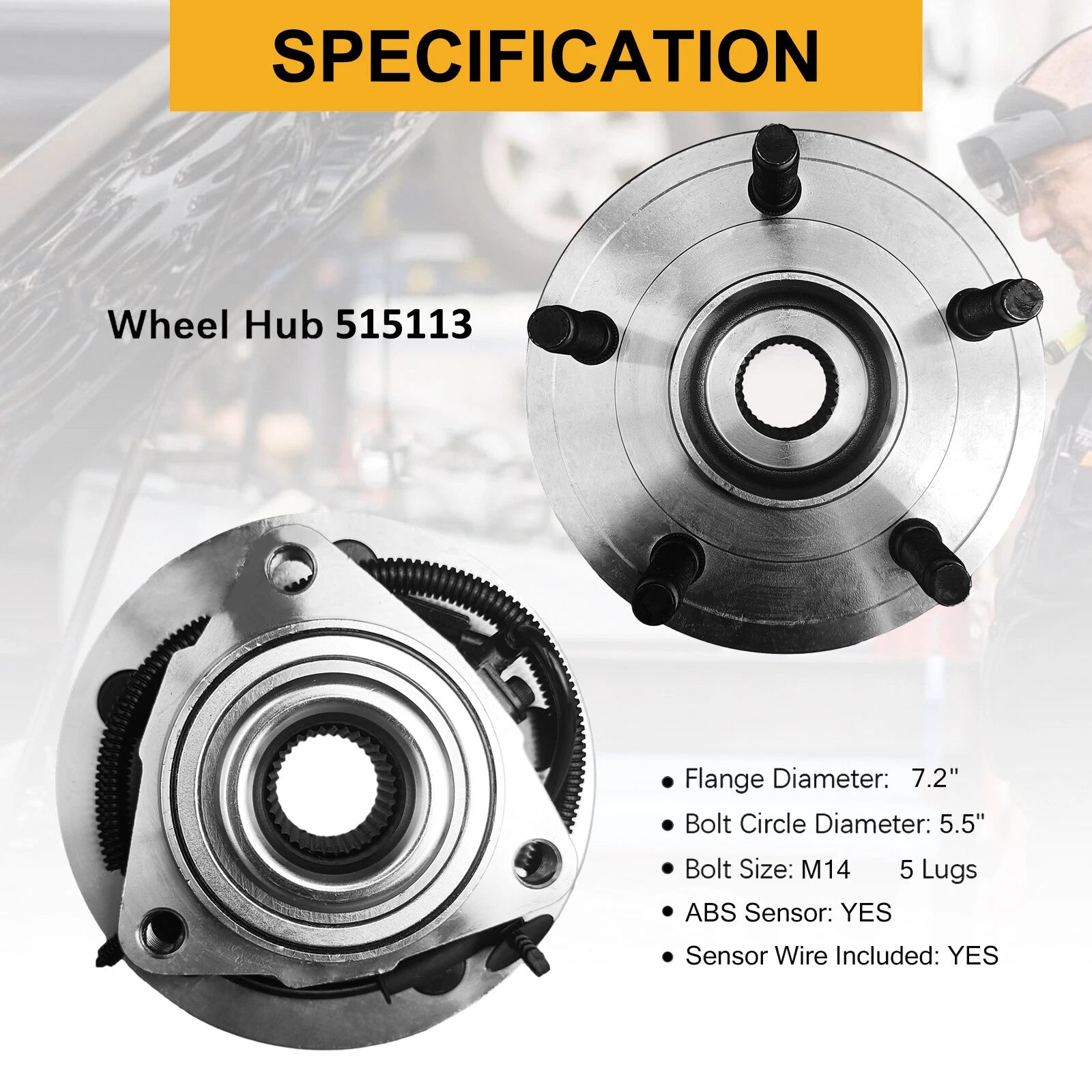 Pair Front Wheel Hub Bearings for Dodge Ram 1500 (2006–2009) W/ ABS 5Lug