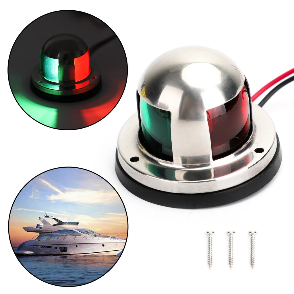 2X Stainless Steel LED Bow Navigation Lights for Marine Boat Yacht (12V)