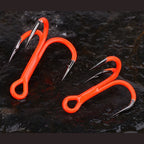 11pcs Treble Hooks for Fishing (Carbon Steel, 2X Strength, Orange)