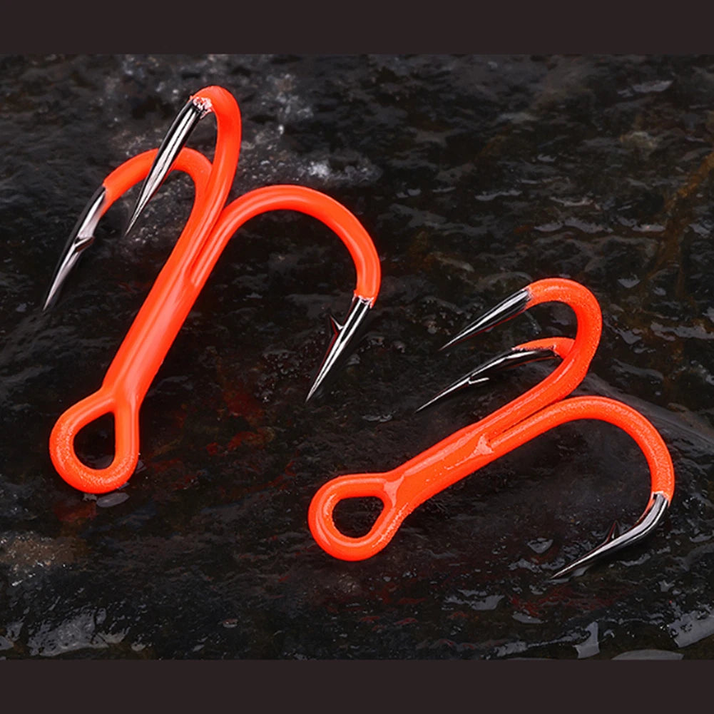 11pcs Treble Hooks for Fishing (Carbon Steel, 2X Strength, Orange)