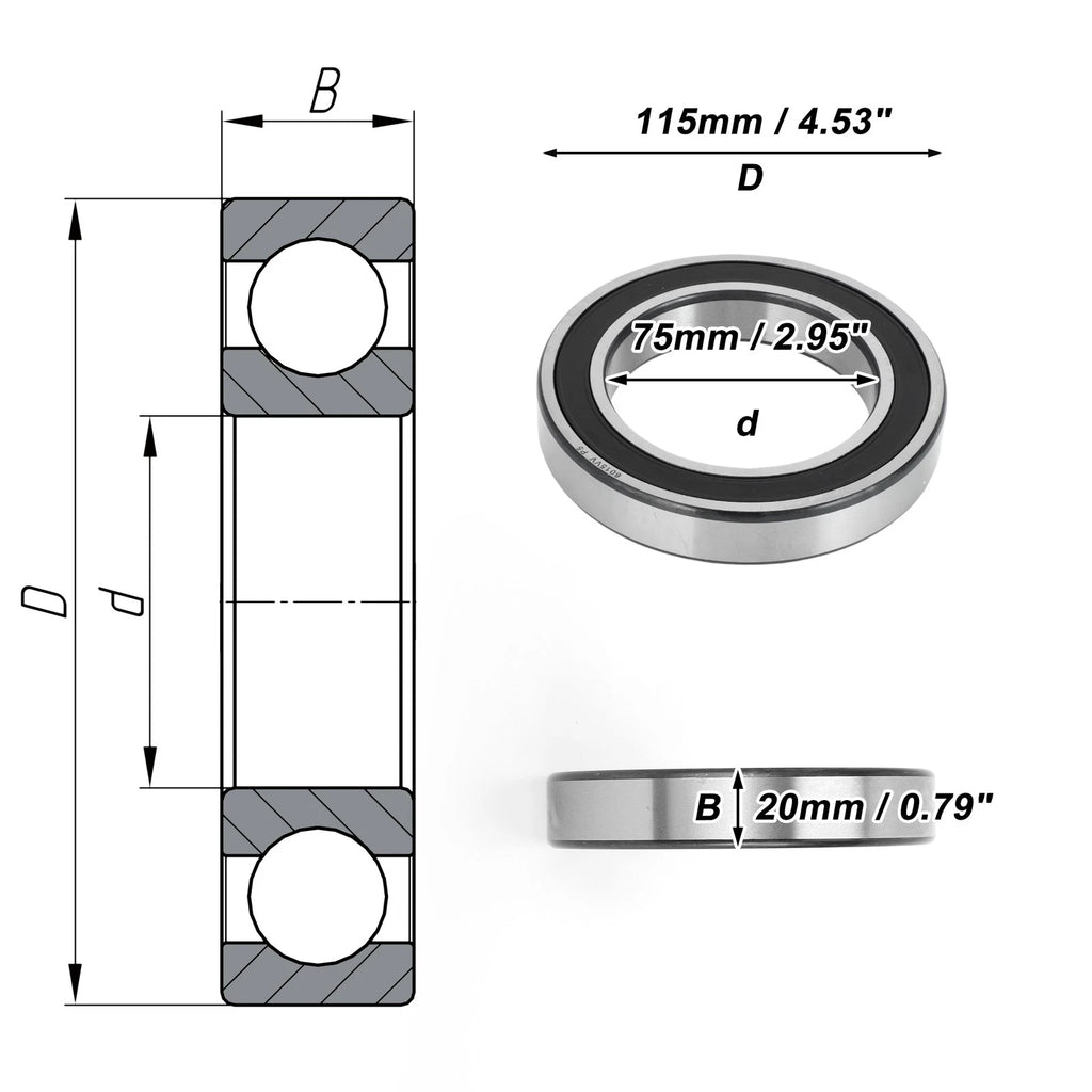 Deep Groove Ball Bearing 75x115x20mm for Scooter Skateboard (6015VV)