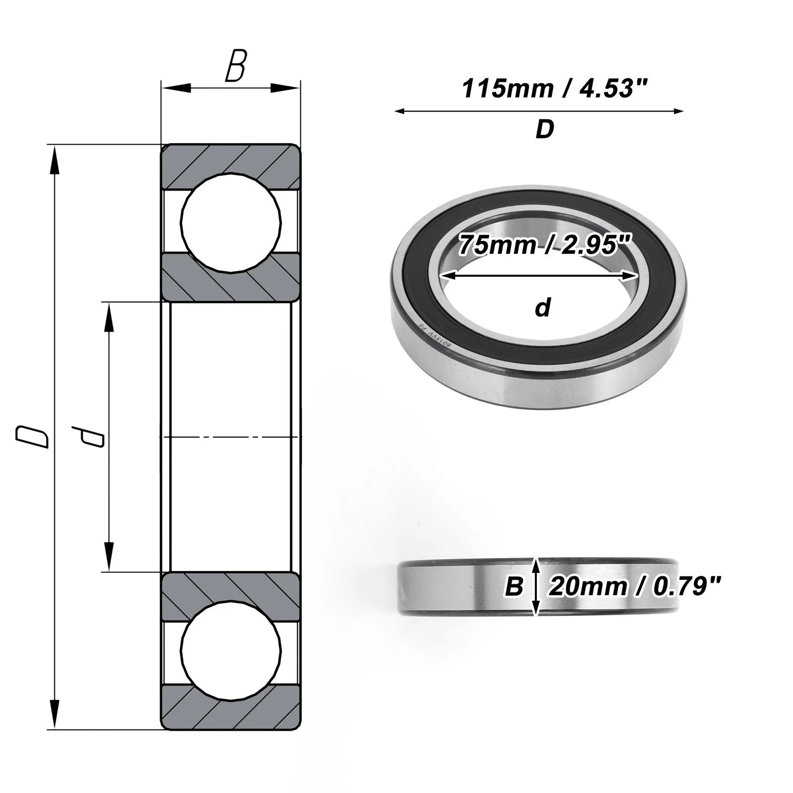 Deep Groove Ball Bearing 75x115x20mm for Scooter Skateboard (6015VV)