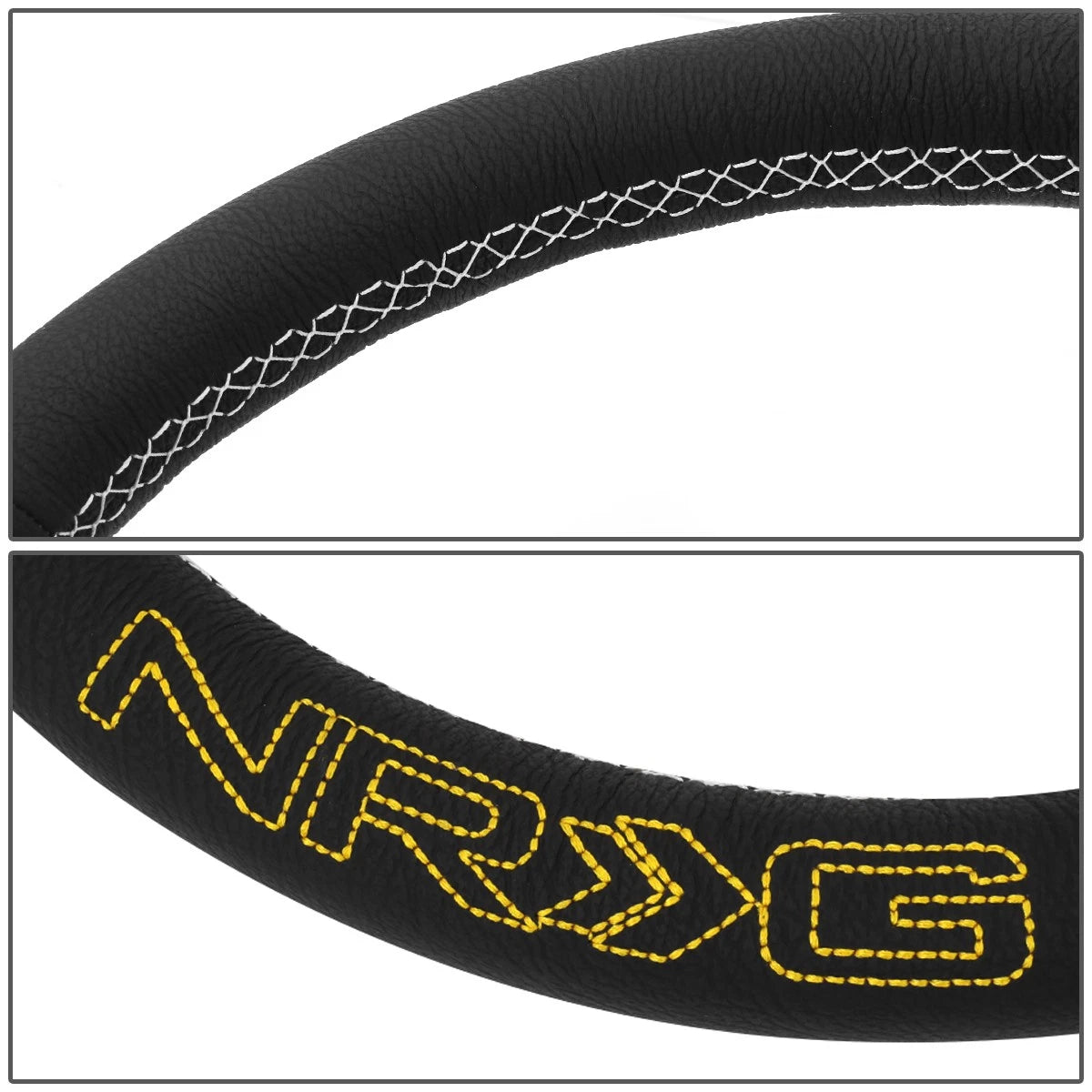 NRG 36cm Silver Spoke Leather Grip Steering Wheel for Universal Fit (2010–2023)