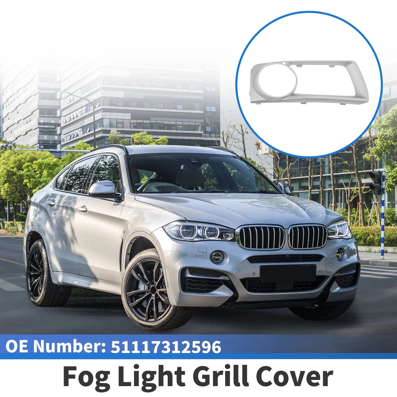 1 Pc Fog Light Grill for BMW X6 (2012–2014) No. 51117312596 Silver Tone