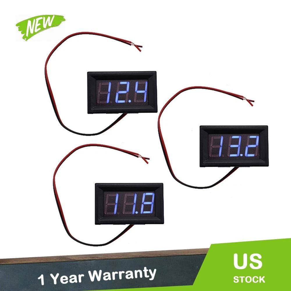 3X Blue LED Digital Voltage Meter for Motorcycle (DC 4.5-30V)