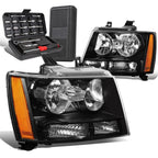 2X Black/Amber Signal Headlights for Chevy Tahoe Suburban (2007–2014)