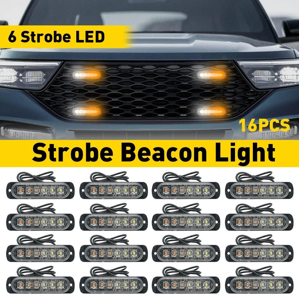 16X LED Amber & White Flash Strobe Light Bar Kit for Tow Trucks