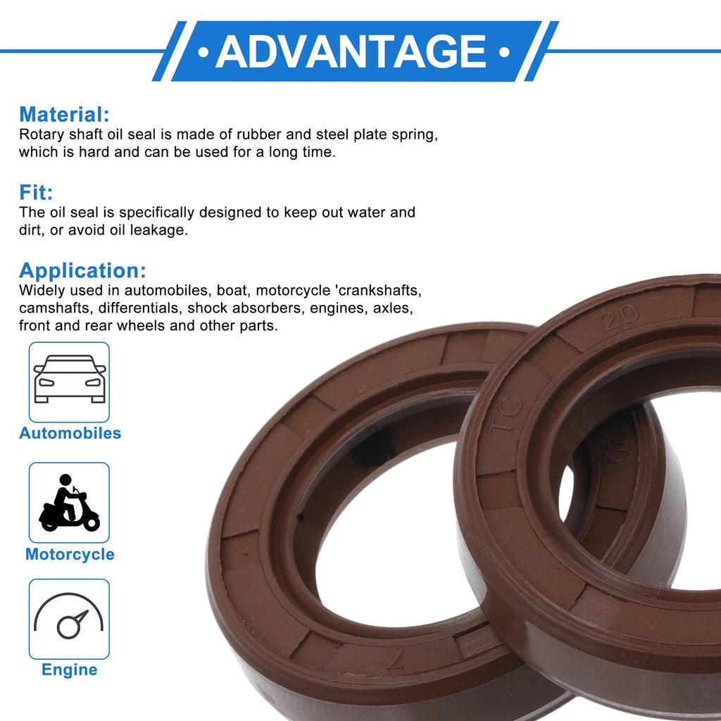 Set of 2 Oil Seal Rotary Shaft Seal FKM Rubber 20x32x7mm