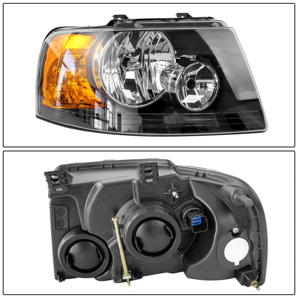 Set of 2 Headlight Assemblies Black for Ford Expedition (2003-2006)