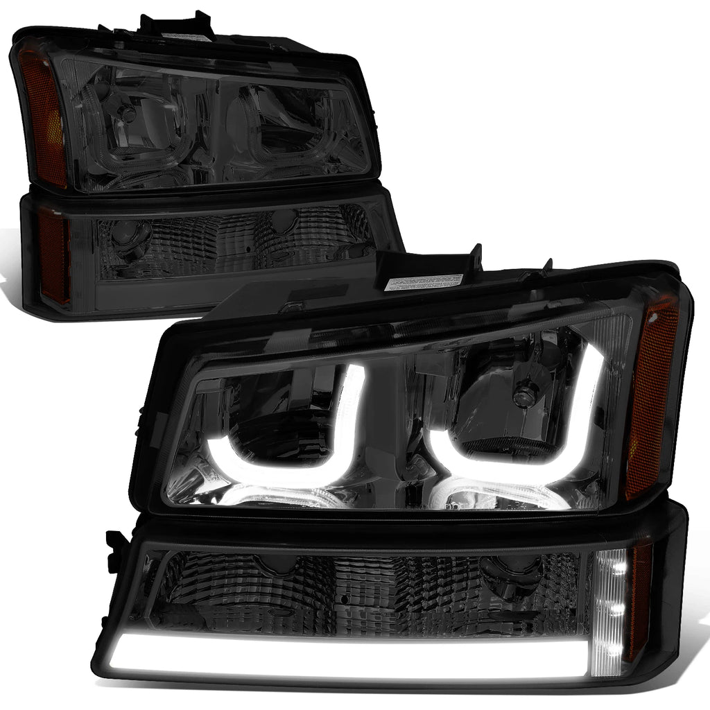 2X J-Halo LED DRL Smoked/Amber Headlight Bumper Lamp for Chevy Silverado (2003–2007)