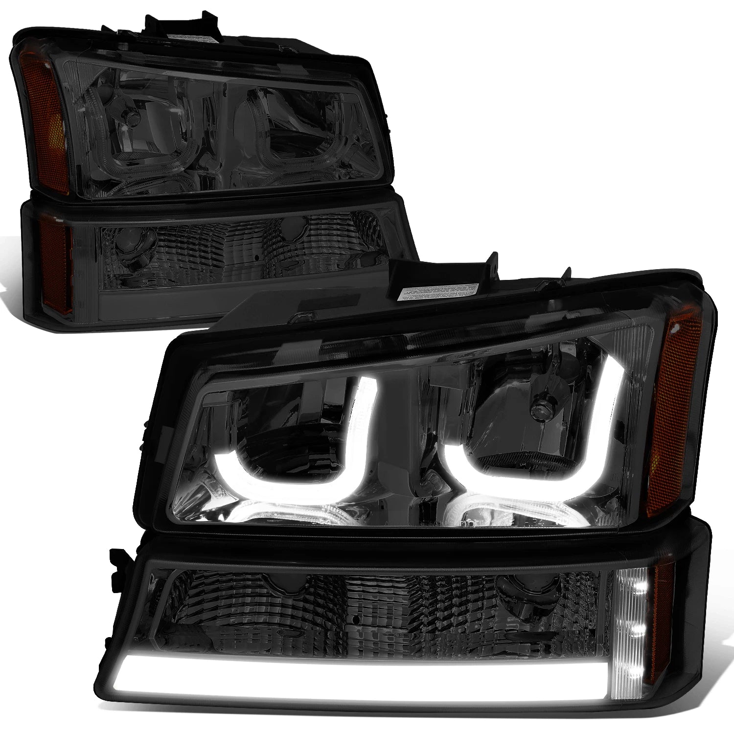 2X J-Halo LED DRL Smoked/Amber Headlight Bumper Lamp for Chevy Silverado (2003–2007)