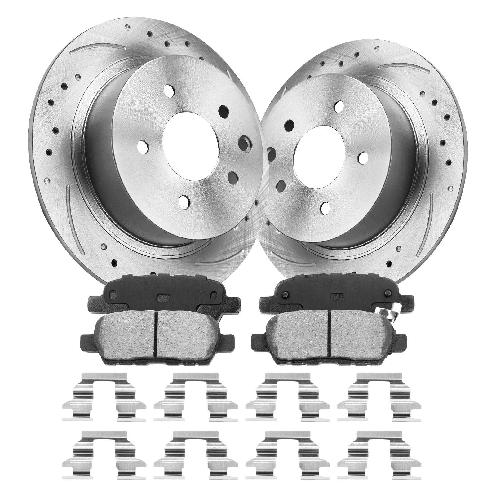 Rear Disc Brake Rotors + Ceramic Brake Pads for Nissan Altima Maxima Sentra Juke (2013–2023)