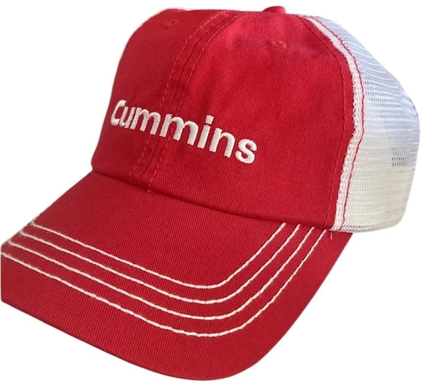 Cummins Trucker Hat Red & White Mesh Twill Logo for Trucks