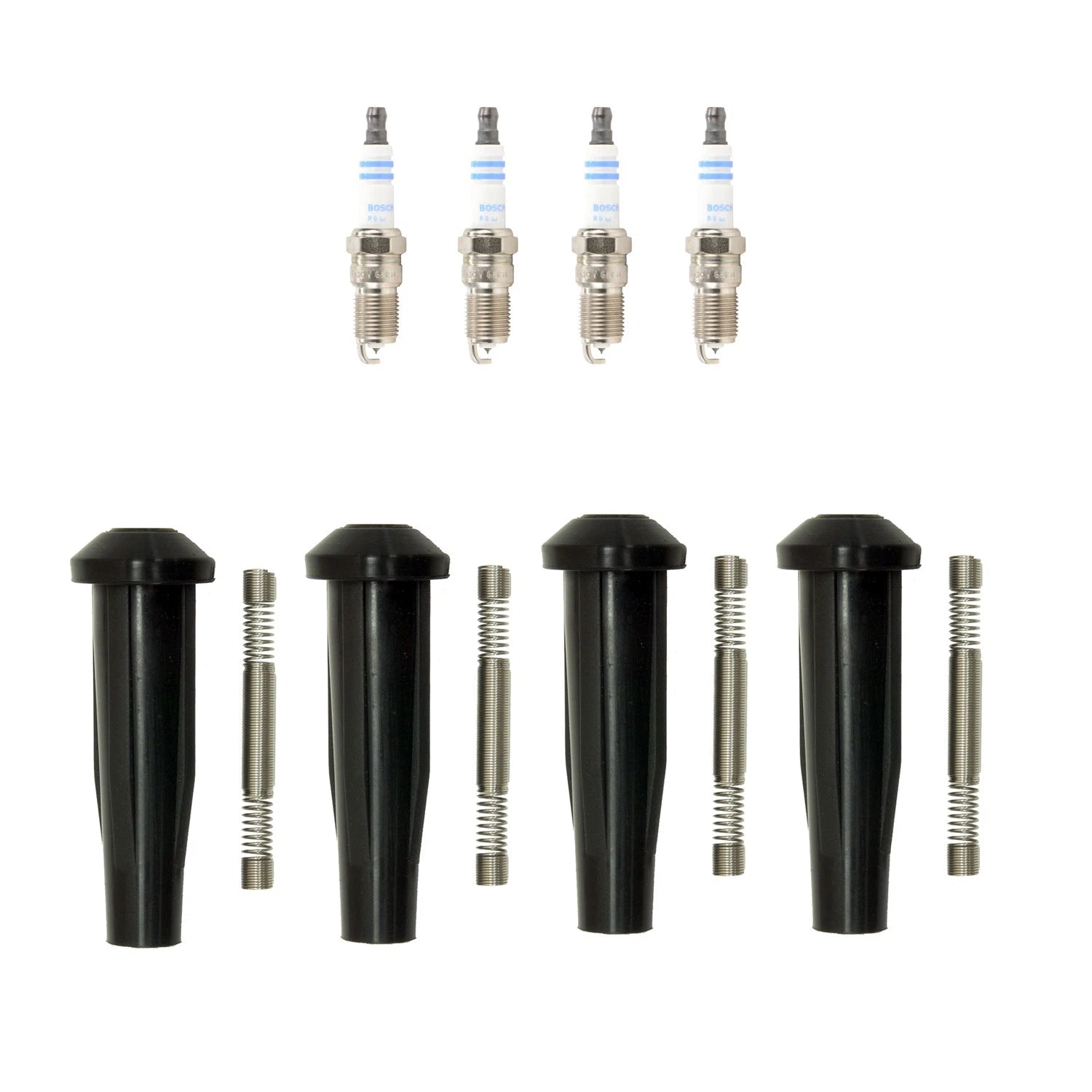 Set of 4 Bosch Double Platinum Spark Plugs & NGK Coil Boots for Escape Focus (2001–2012)