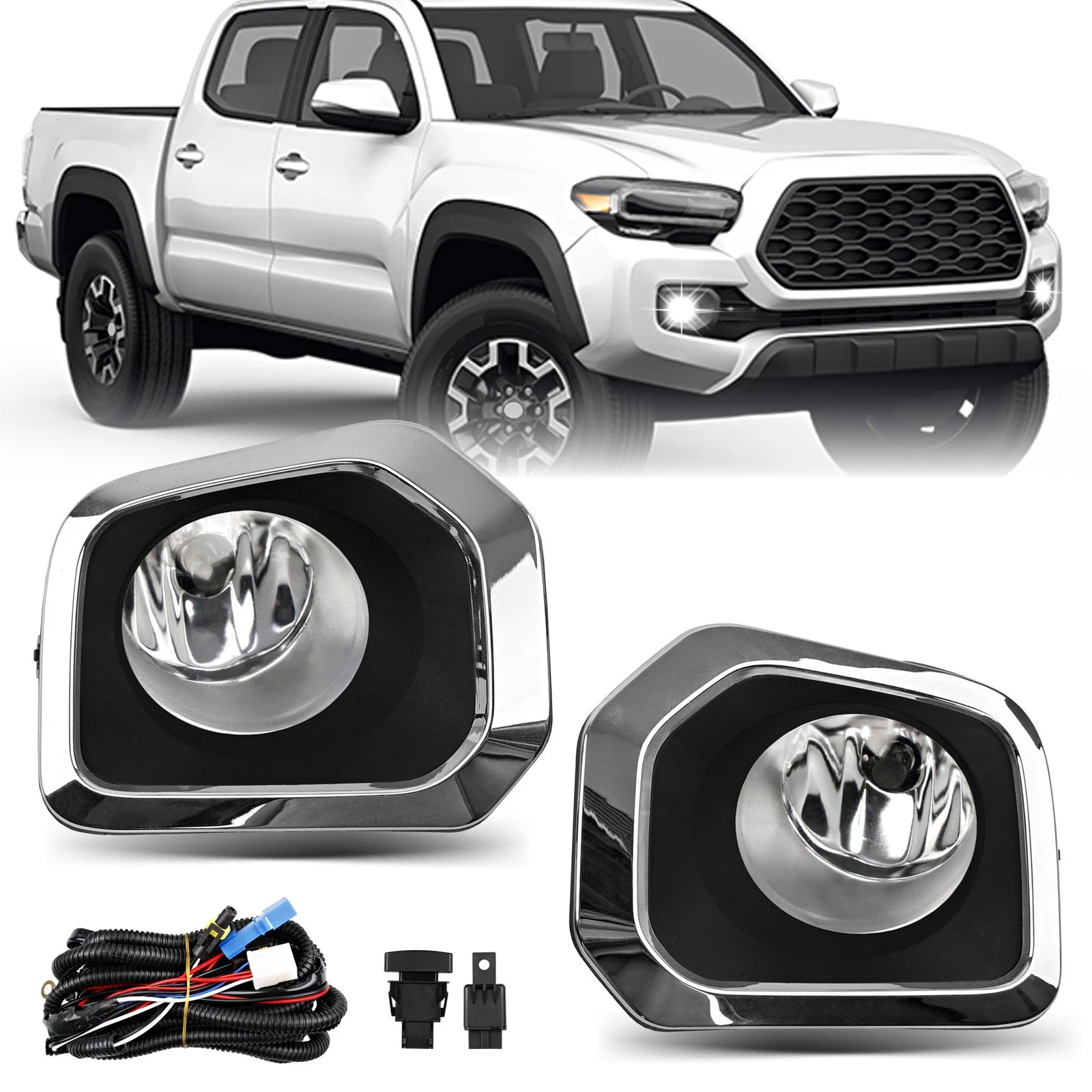 Fog Light Lamp Kit with Chrome Trim for Toyota Tacoma (2016–2023)