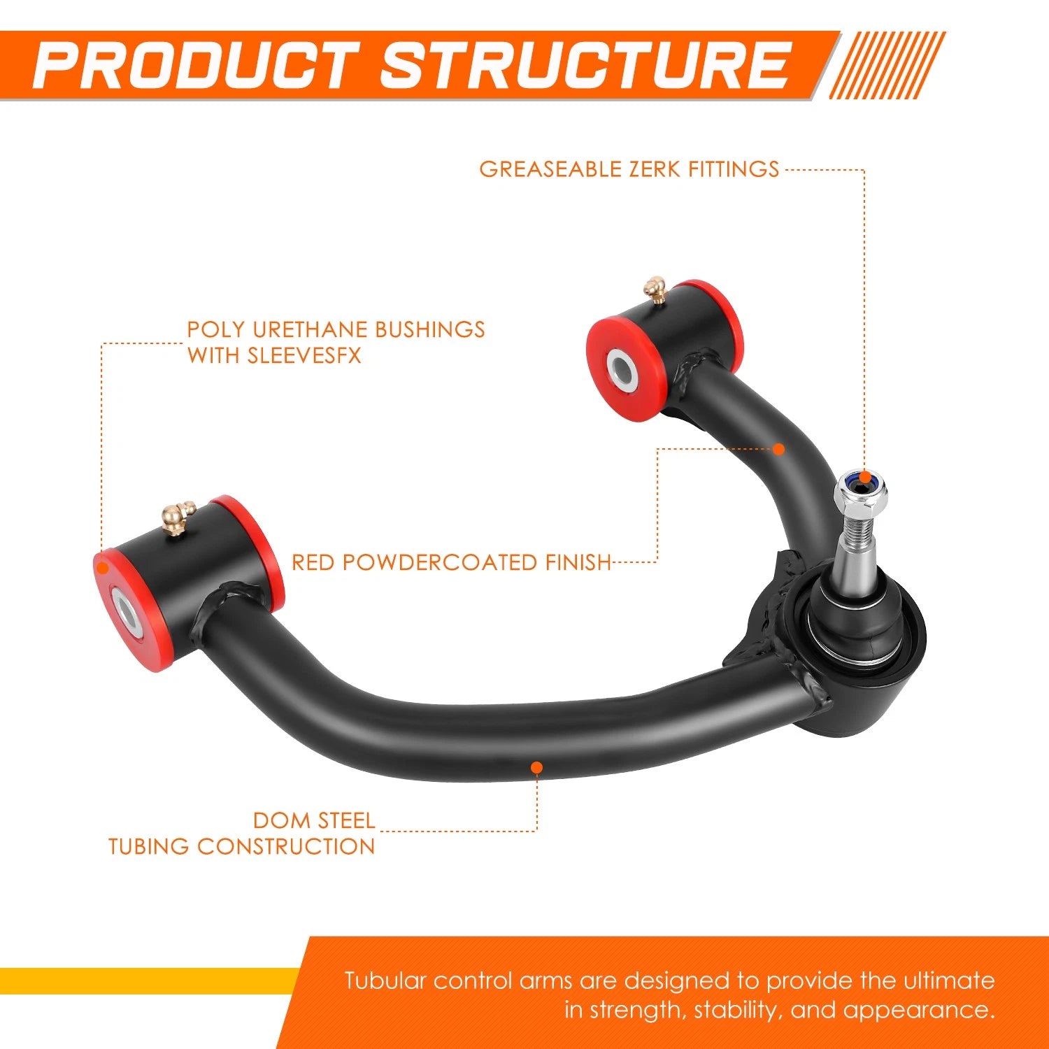 2X Dom Steel Front Upper Control Arms for Ford F-150 (2021–2025) Red Powdercoated