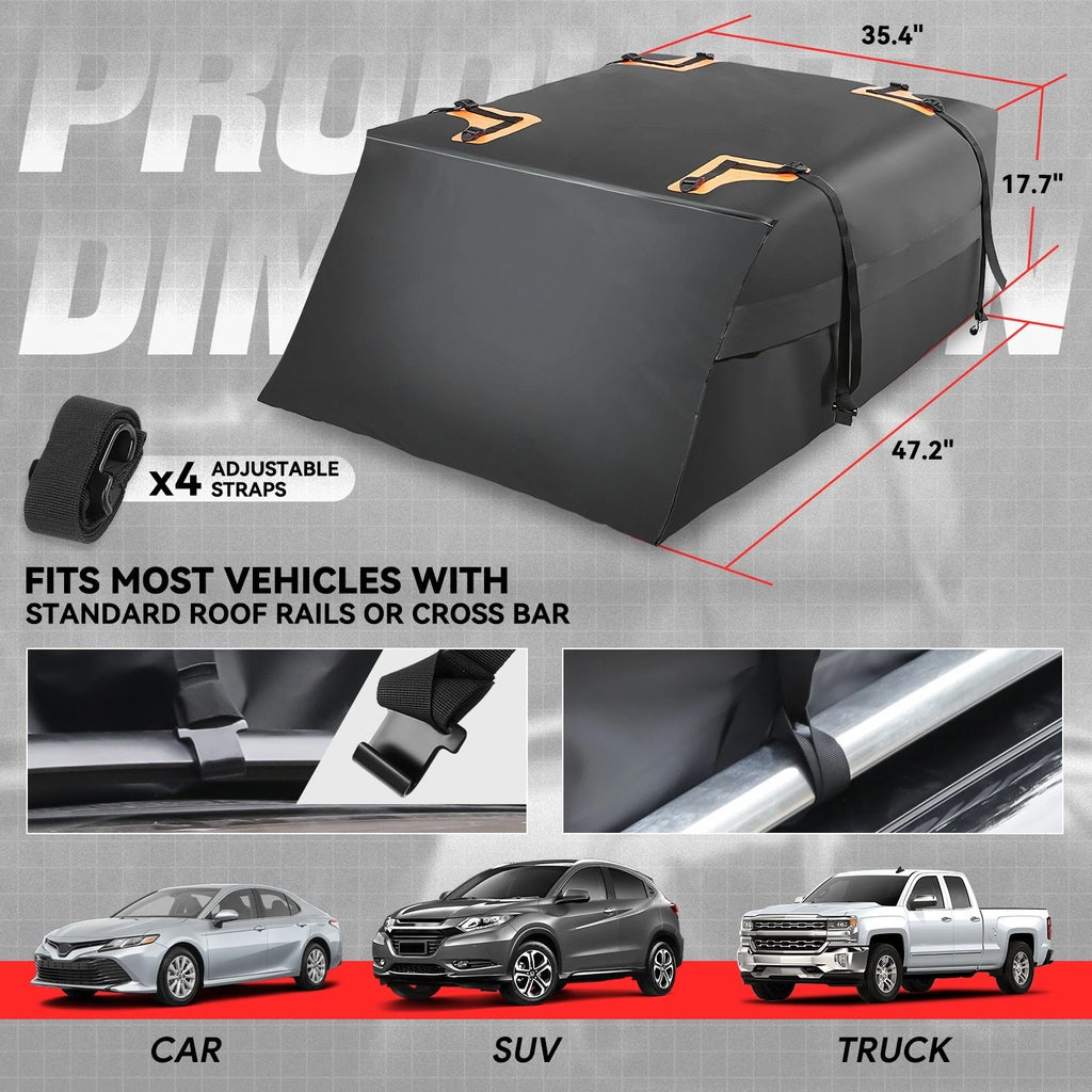 Roof Cargo Bag for Universal Fit (Waterproof, PVC Coated, 4 Straps)