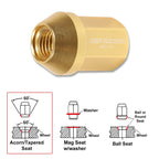 Set of 20 M12X1.5 Gold JDM Closed End Acorn Hex Wheel Lug Nuts + Extension 25mmx35mm