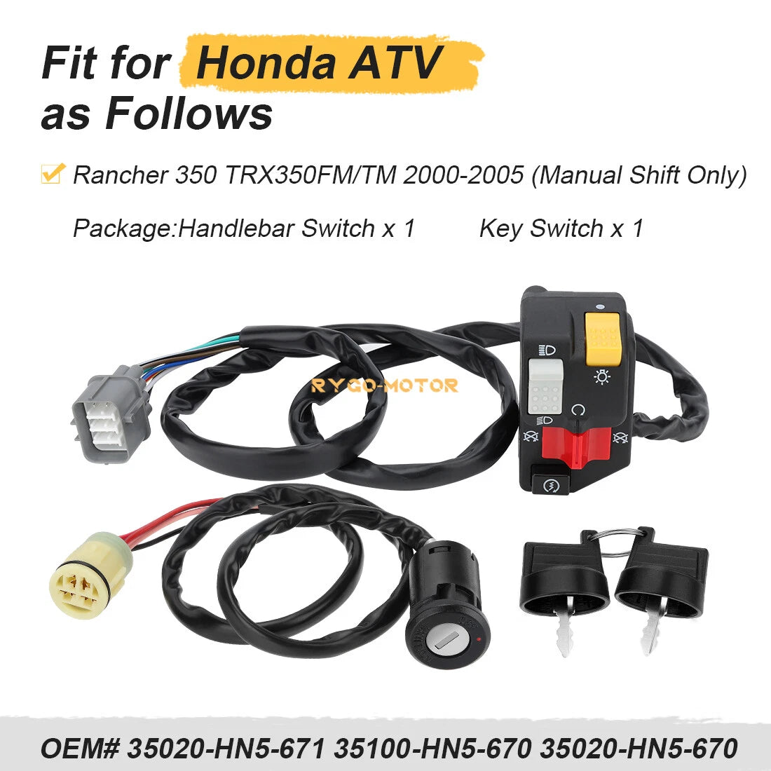 Handlebar & Key Switch Kit for Honda Rancher 350 TRX350TM TRX350FM (2000–2005)