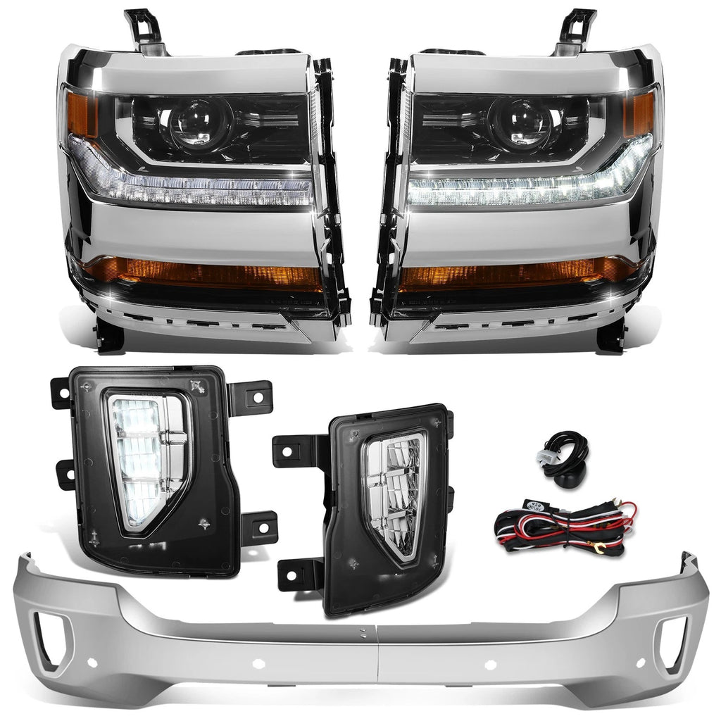 Chrome Amber Headlights & Fog Lights for Silverado 1500 (2016–2018)