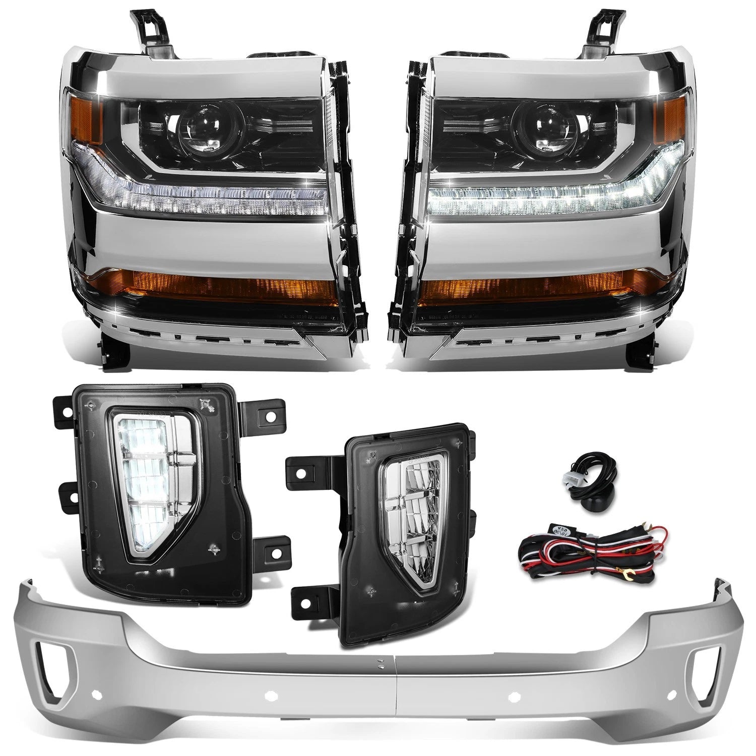 Chrome Amber Headlights & Fog Lights for Silverado 1500 (2016–2018)