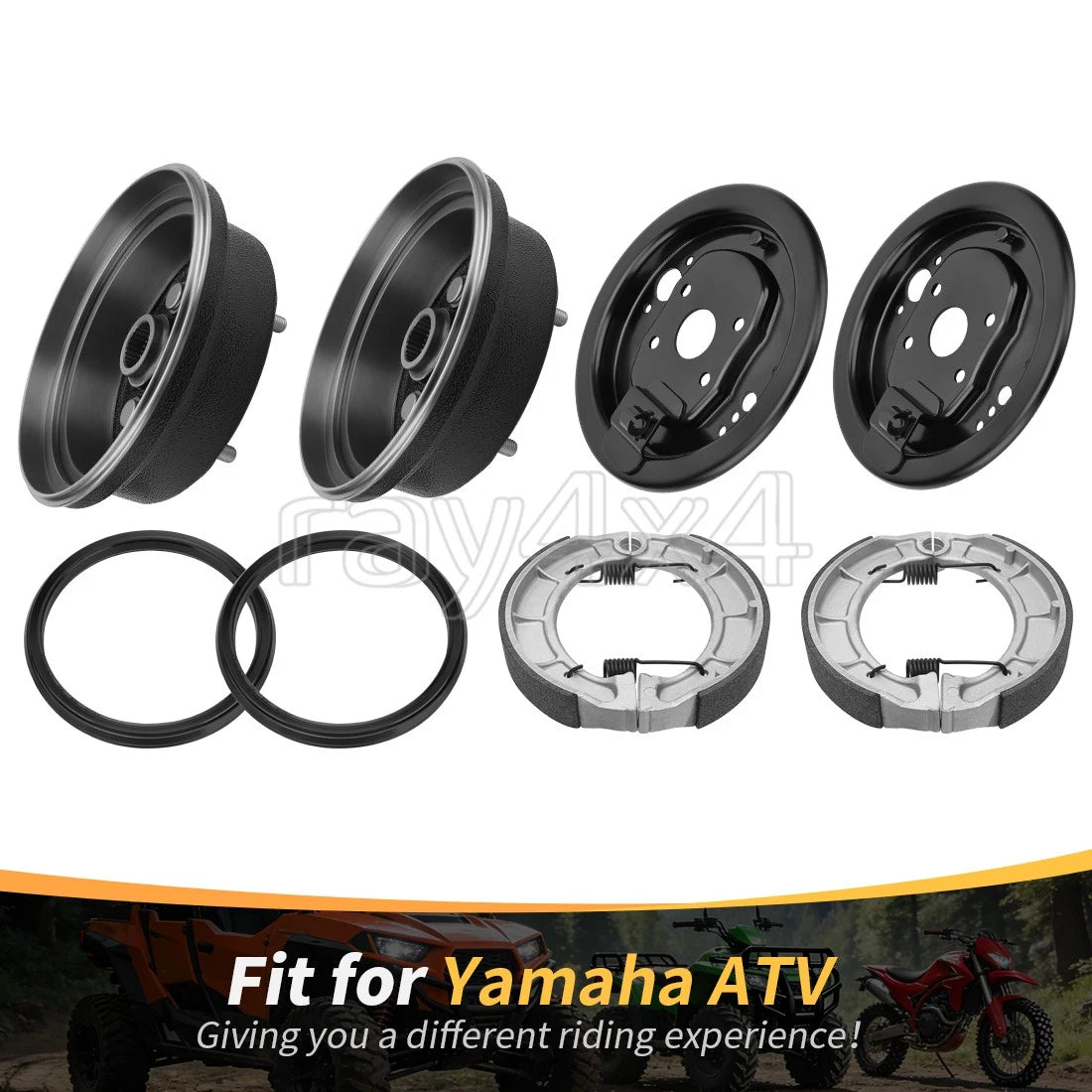 2X Front Brake Drum & Backing Plate Shoes Kit for Yamaha Timberwolf 250 (1994–2000)