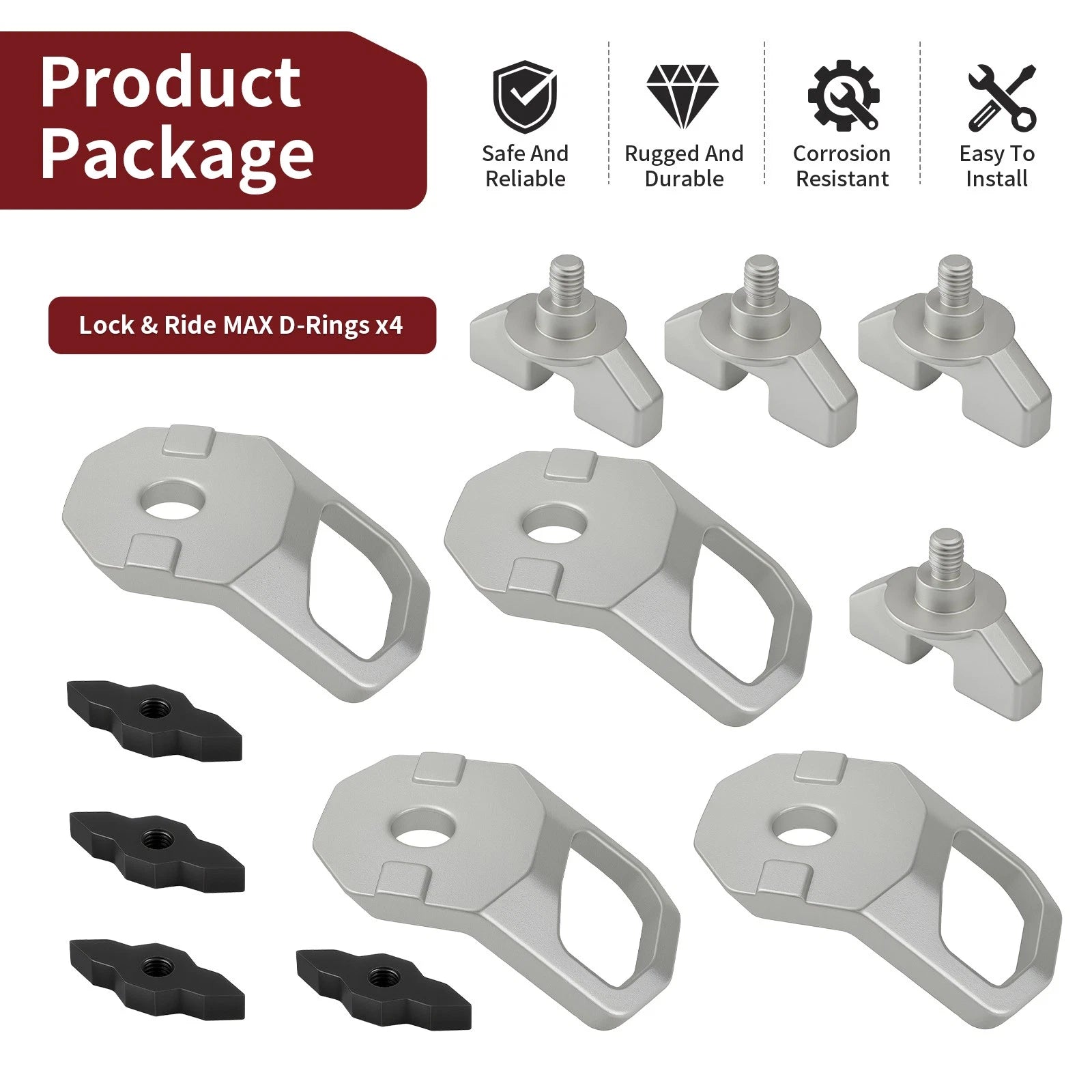 Set of 4 Lock & Ride MAX D-Rings for Polaris Ranger Crew XD 1500 (2024–2025) 2889620