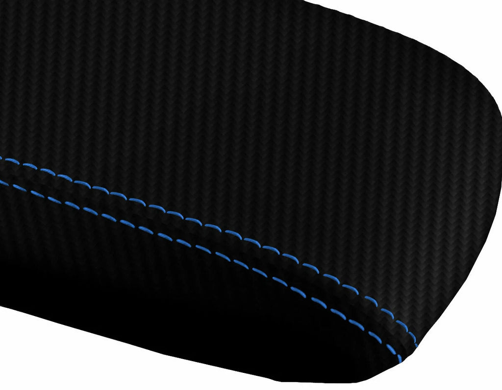 Console Lid Armrest Cover for Ford Explorer (1995–2001) Carbon Fiber Blue Stitch