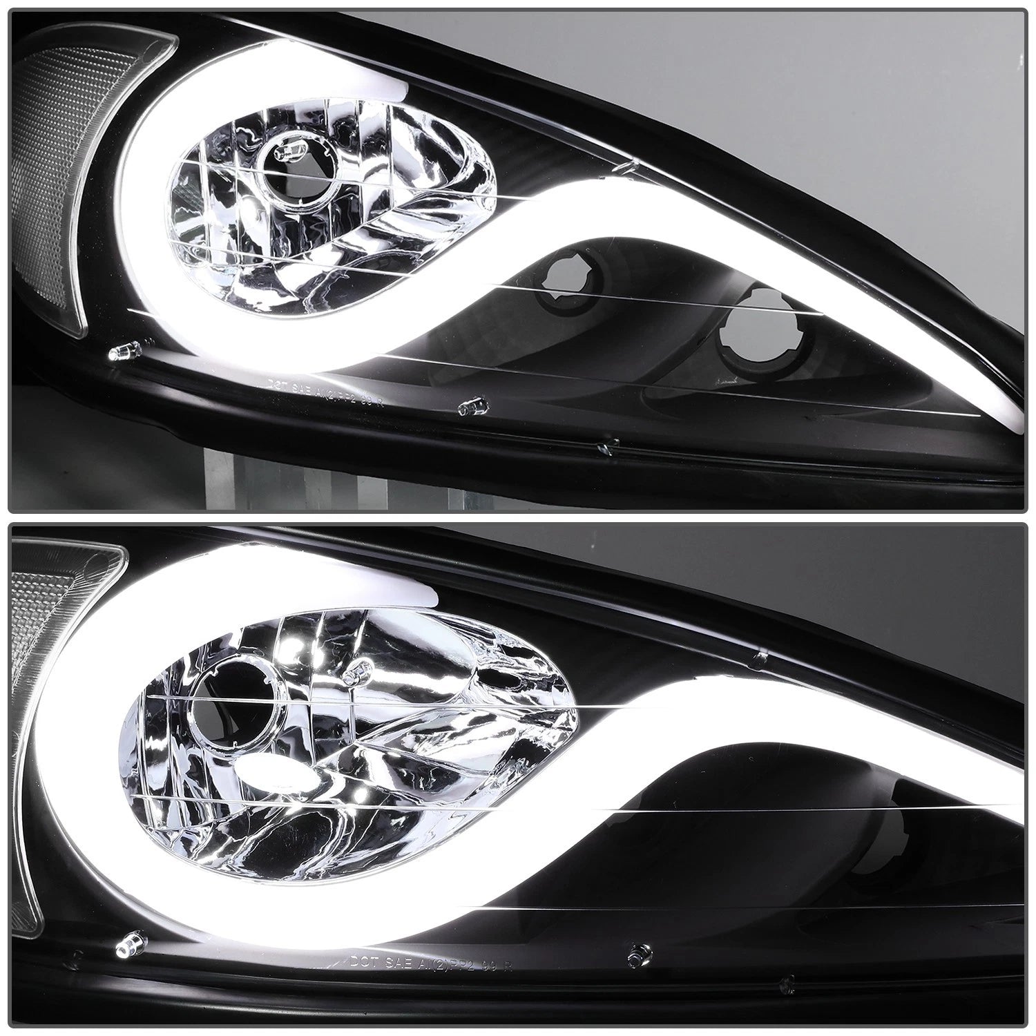LED DRL Headlight for Pontiac Grand Am (1999–2005) Black Housing Clear Side