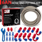 J2 6AN Stainless Steel Braided Fuel Line Tube Oil Hose Kit 25FT