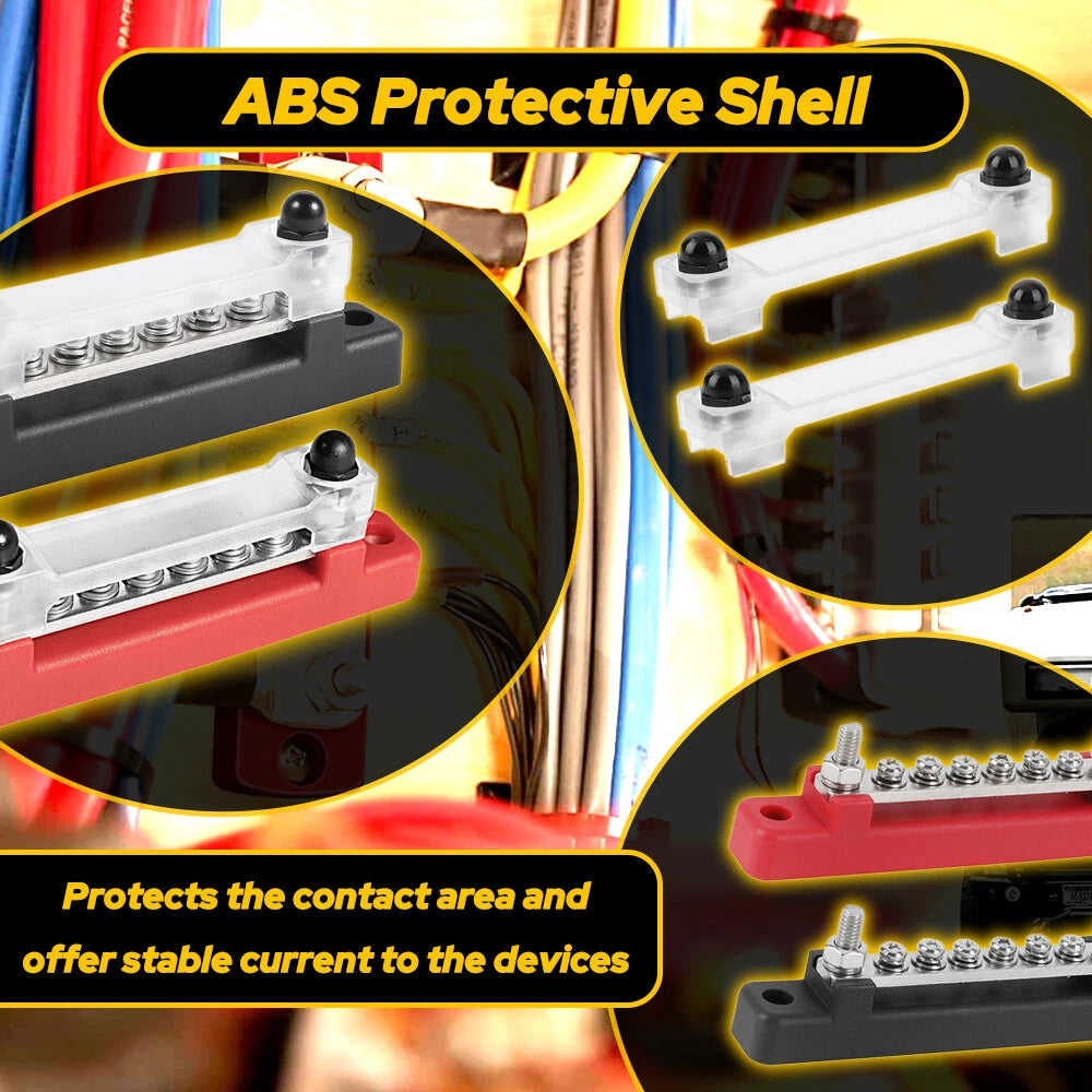2X 12V Terminal Block Bus Bar with Covers for Auto Boat Power