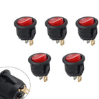 Set of 5 Round Red Lamp 3 Pins Boat Rocker Switch AC 6A 250V/10A 125V