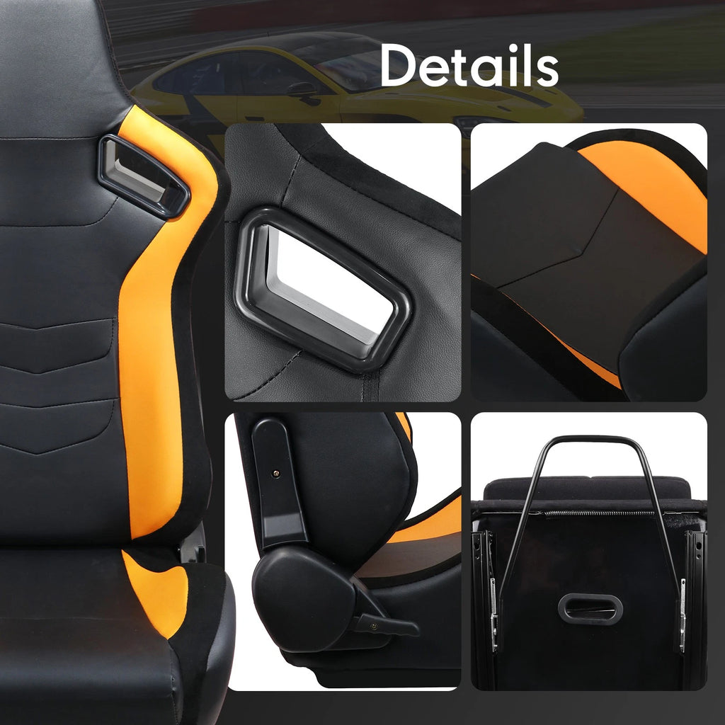 1 Pair Reclinable Racing Seats for Universal Fit (Classic Black PVC)