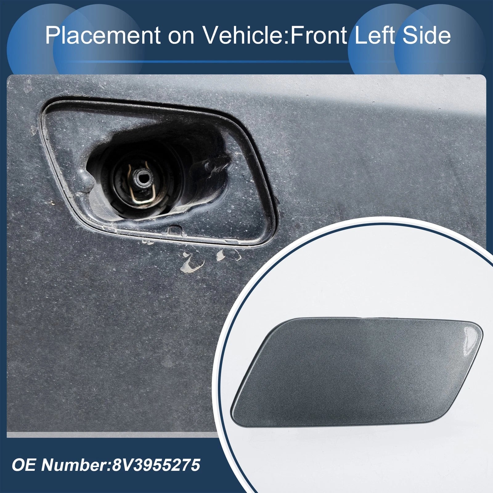 Front Left Washer Nozzle Cover Cap for Audi A3 8V (2016–2020) Gray 1 Pcs