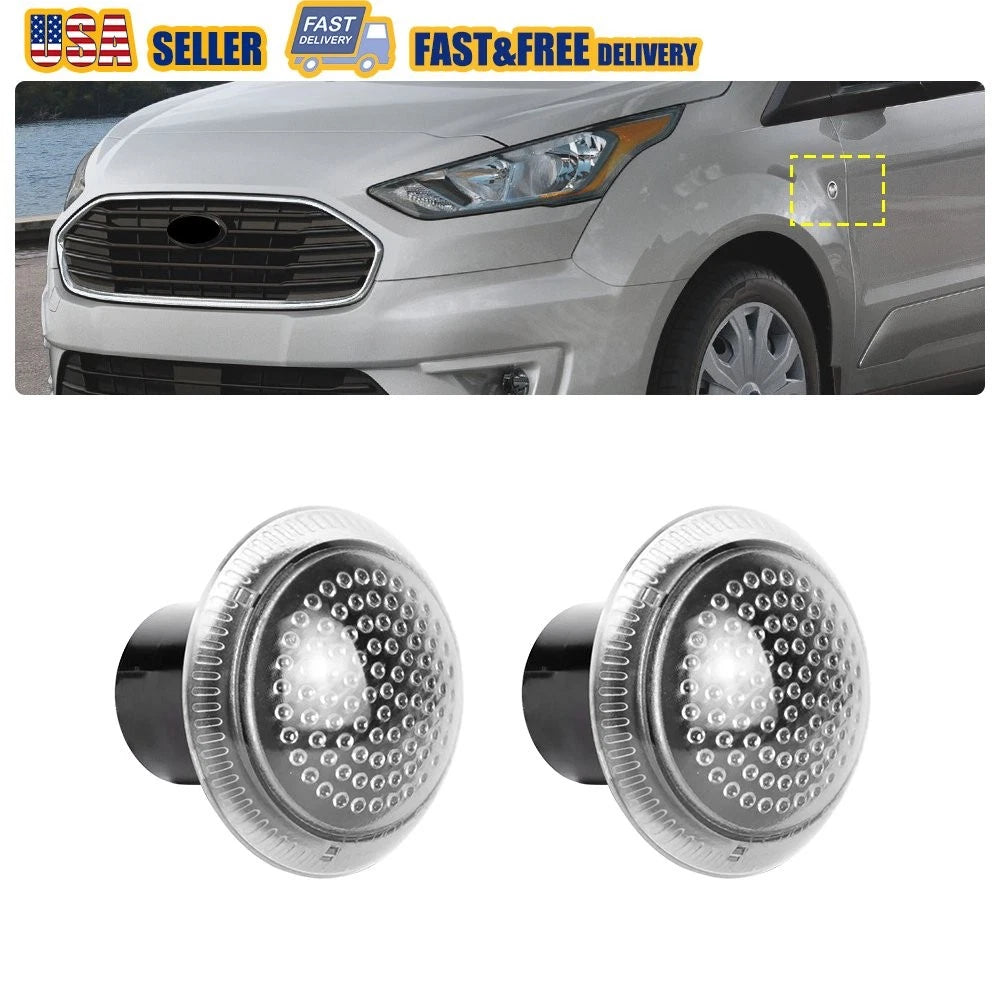 2X Clear Side Fender Marker Repeater Lights for Ford Transit Connect (2010–2021)