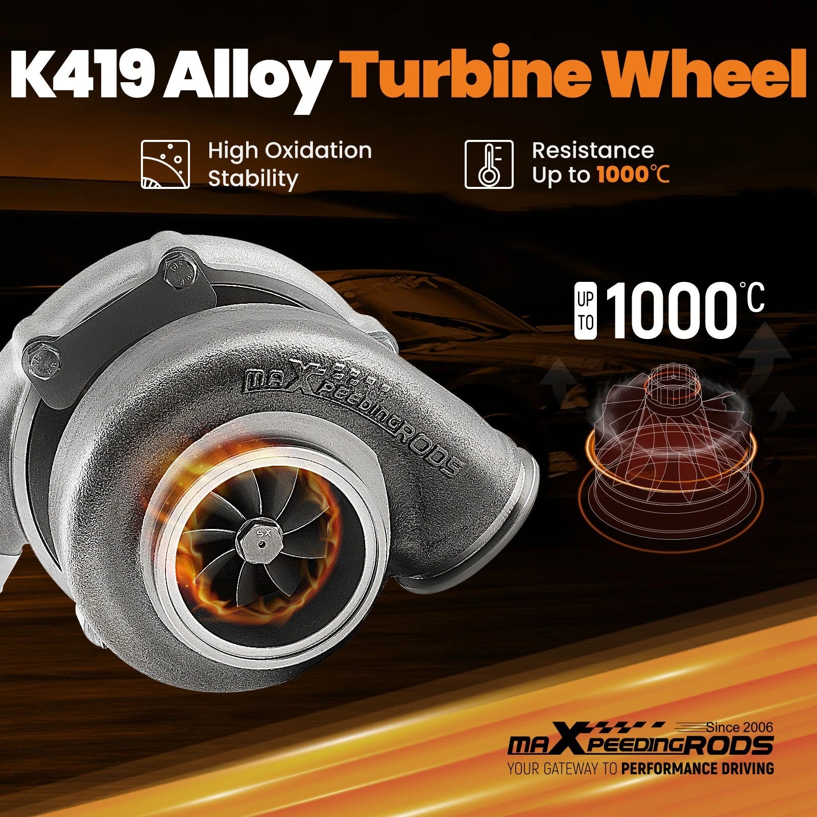 Turbocharger with Dual Ceramic Ball Bearing & Billet Wheel V Band 0.83A/R (Up to 1050 HP)