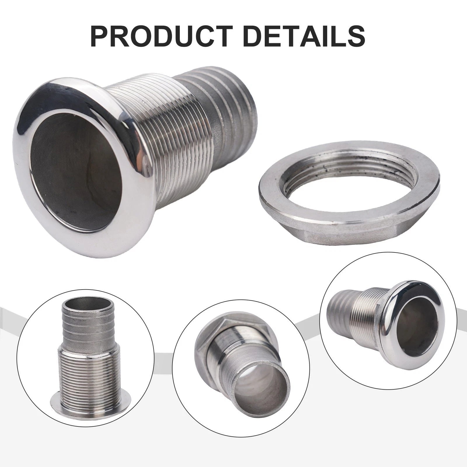 Stainless Steel Short Straight Through Hull Drain for All Boats