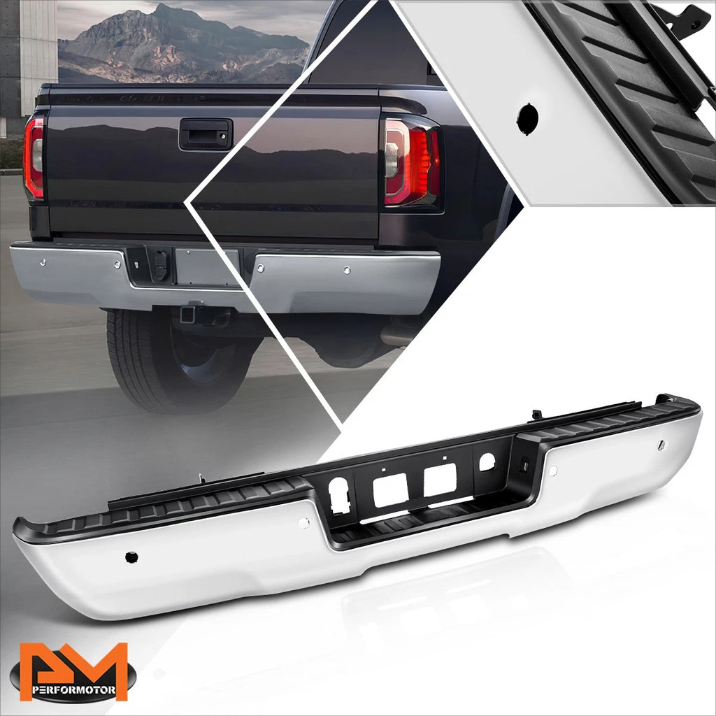 Rear Step Bumper for Silverado Sierra 1500 (2014–2019) w/ Parking Sensor Holes Chrome
