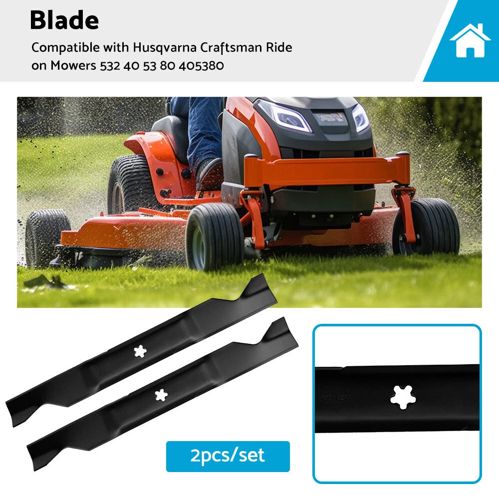 Set of 2 Blades for Husqvarna Craftsman Ride-On Mowers (532 40 53 80, 405380)