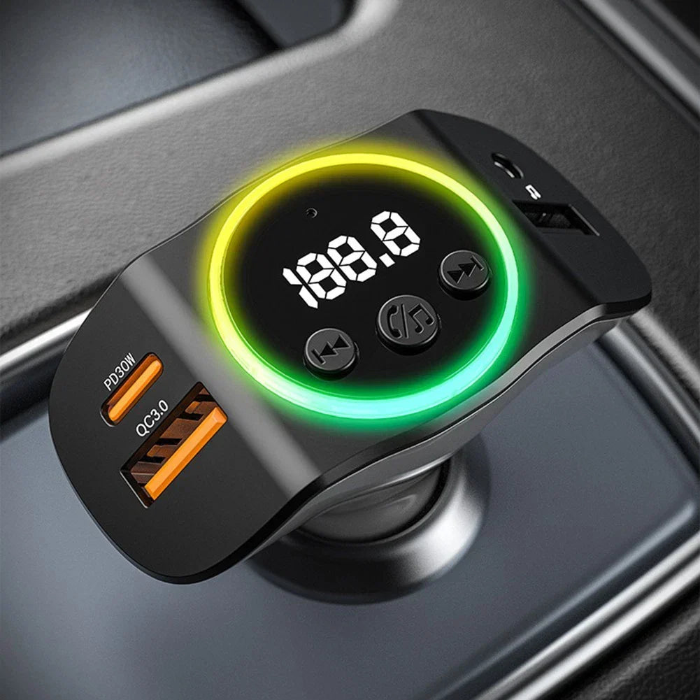 Portable Car Charger with FM Transmitter and Romantic Lighting for Night Drives
