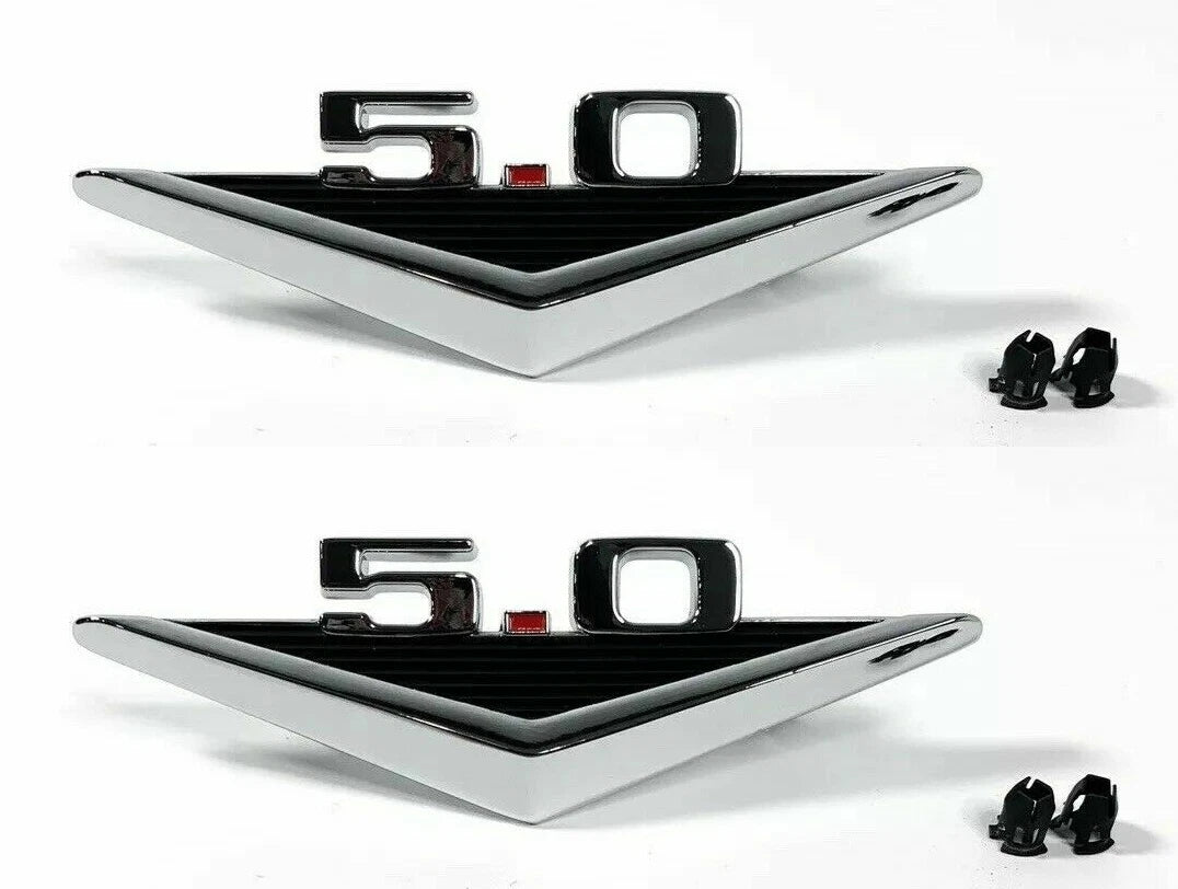 Fender Emblems with Clips for 1964–1966 Ford Mustang 5.0 V8 Chrome