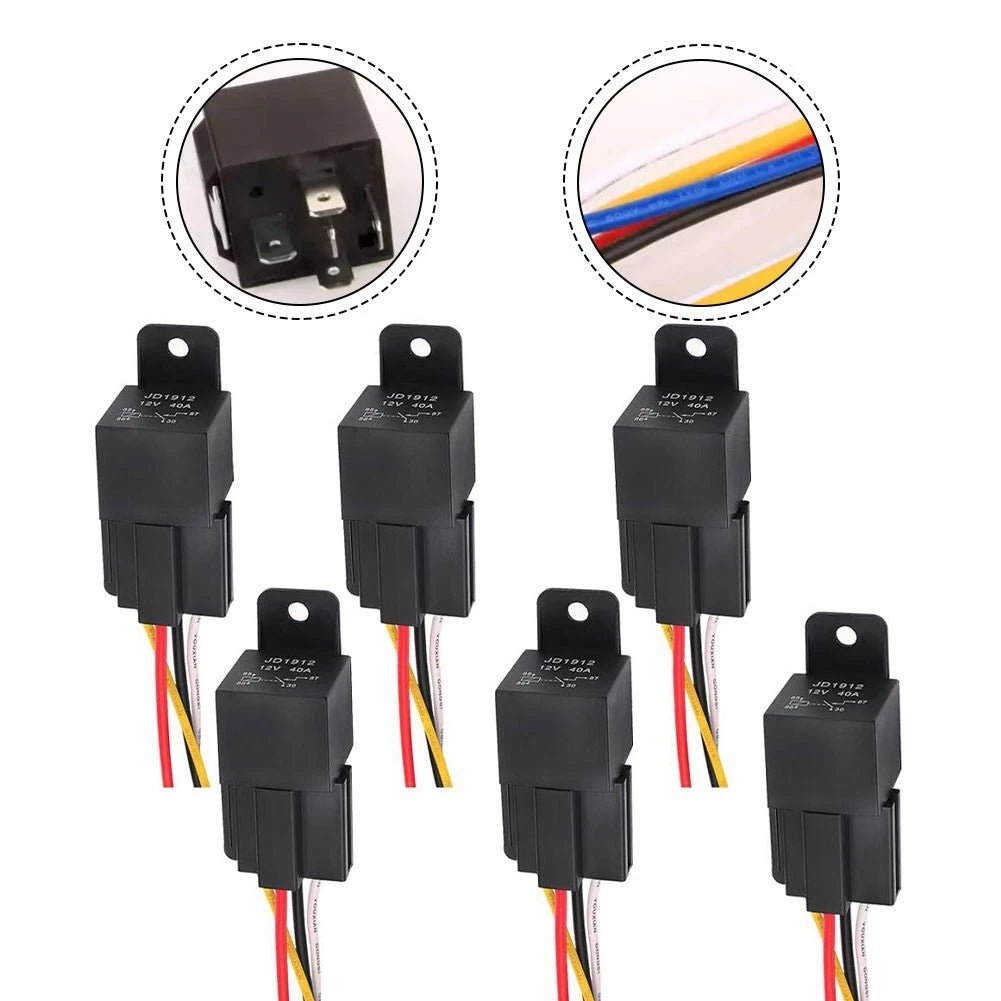 6X 12V 40A 5 Pin Relay with Socket and Wiring for Car Truck (Universal)