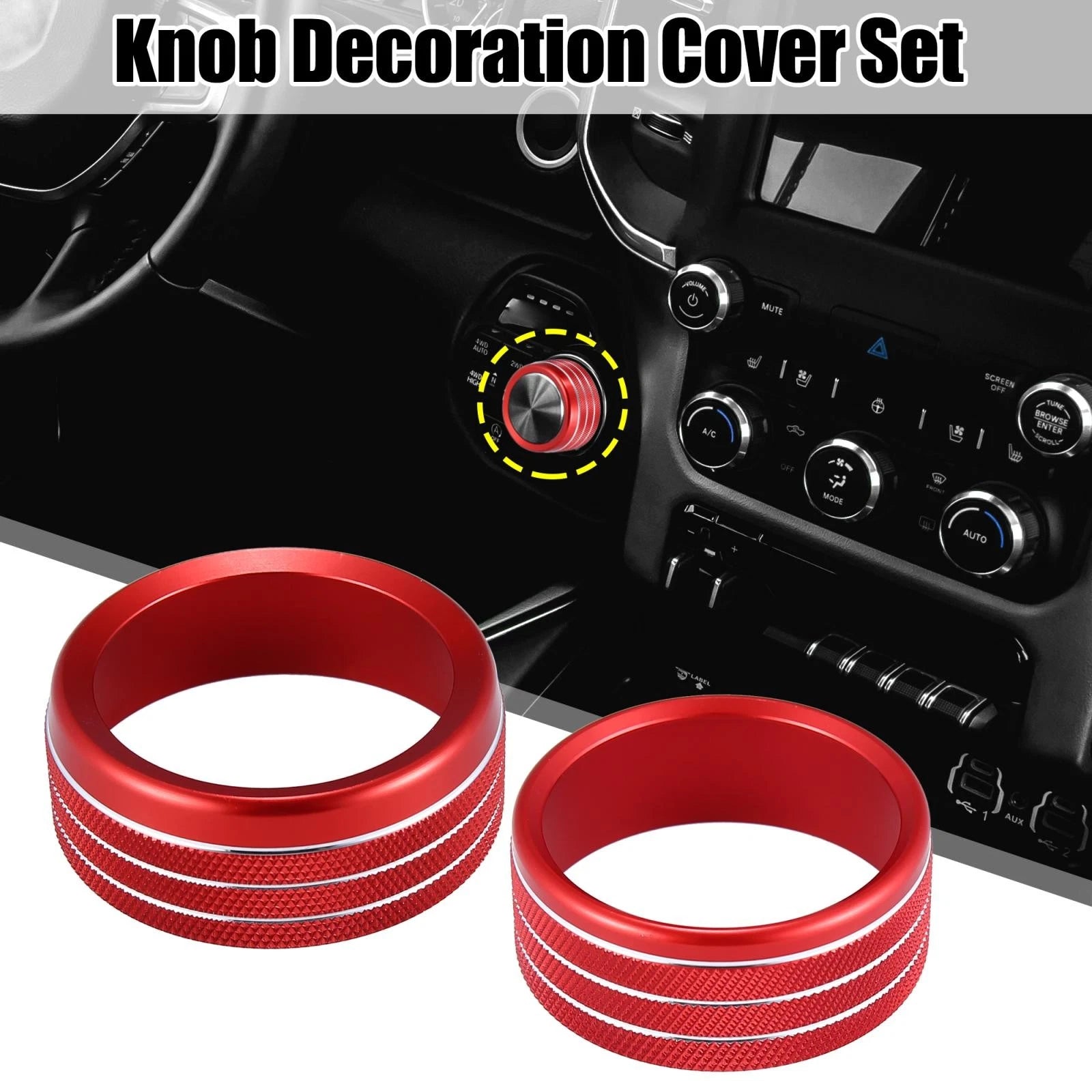 Set of 2 Headlight Switch Knob Trim Covers for Dodge Ram (2018–2020) Red