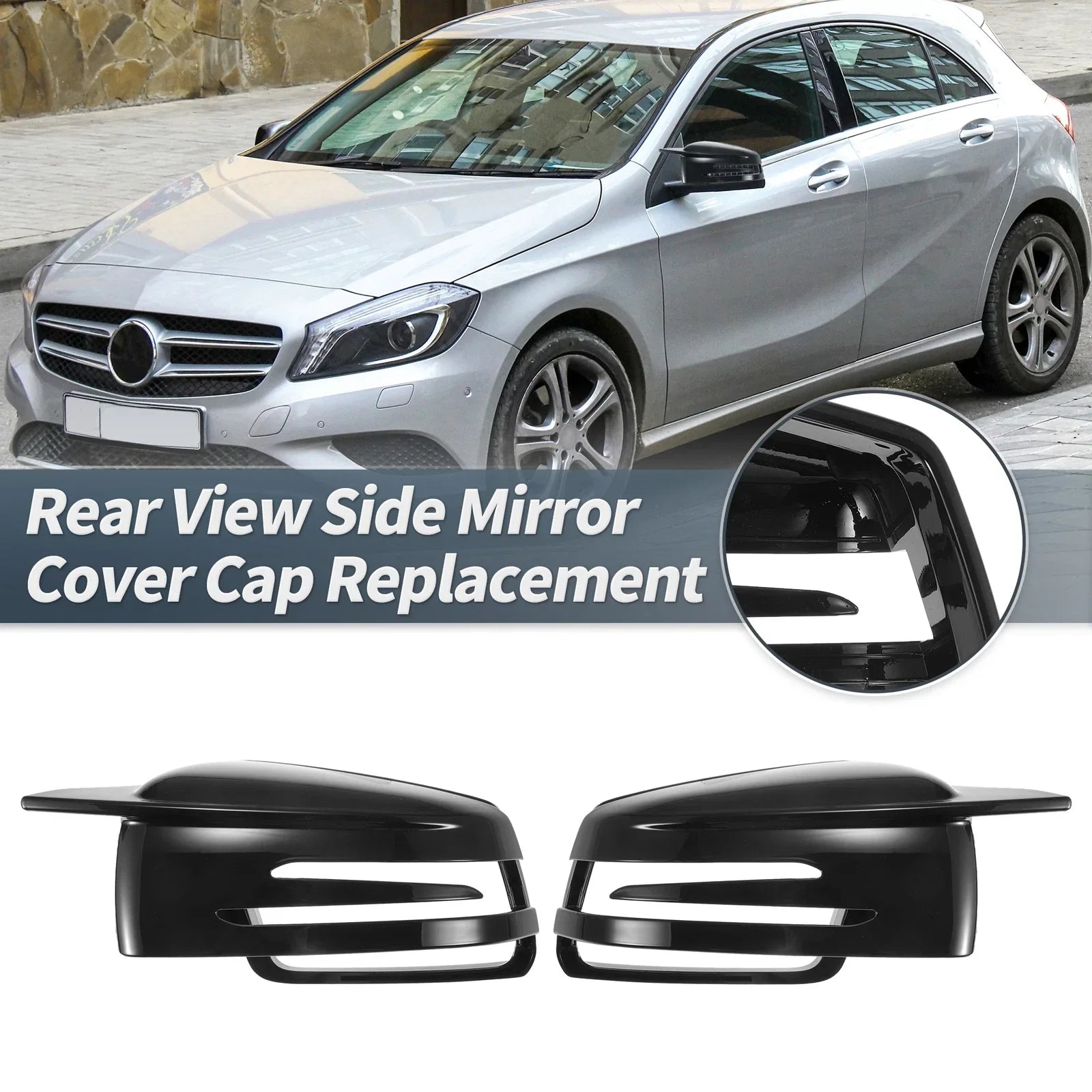 Gloss Black Rearview Mirror Cover Cap for Mercedes-Benz W176 W246 C117