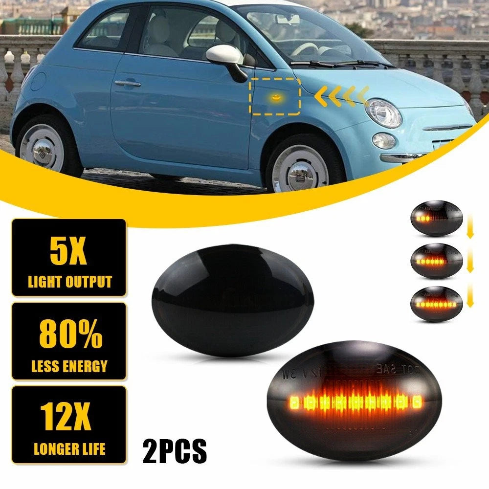 Smoke Sequential Amber LED Side Marker Light for Fiat 500 500e 500c Abarth (2007–2019)