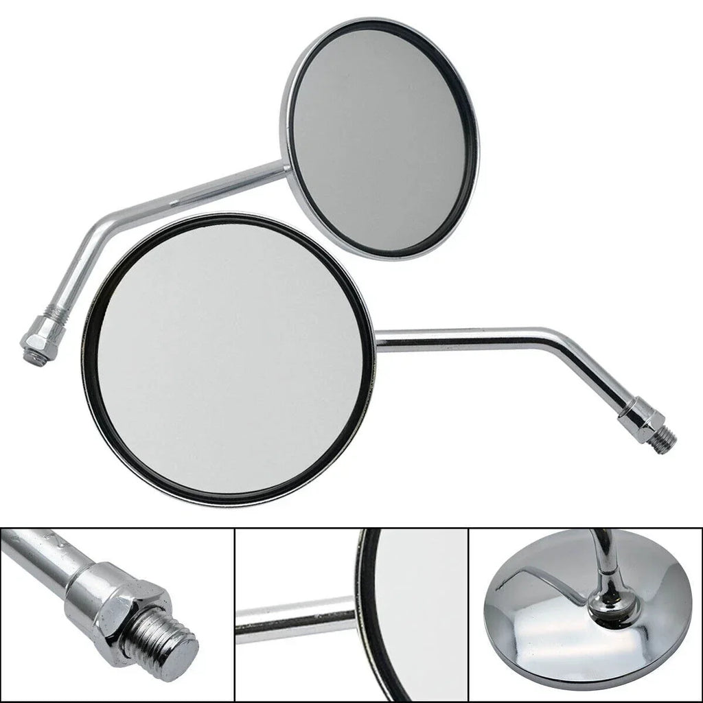 8mm Chrome Round Rear View Side Mirrors for Kawasaki Honda Suzuki Scooter