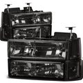 Set of 4 Smoked Housing Headlight, Bumper, Clear Corner, LED Fog Light for GMC C/K (1994–2000)