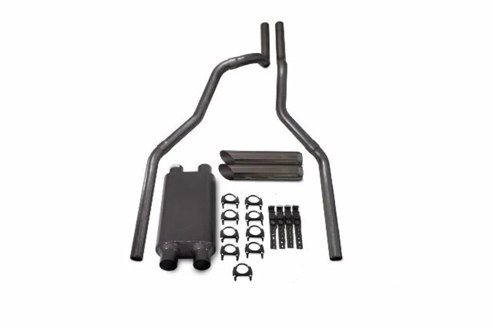 2.5" Dual Exhaust for Chevy GMC 2500 (2000–2006) - Dual Inlet, 2 Chamber, Slash Tips