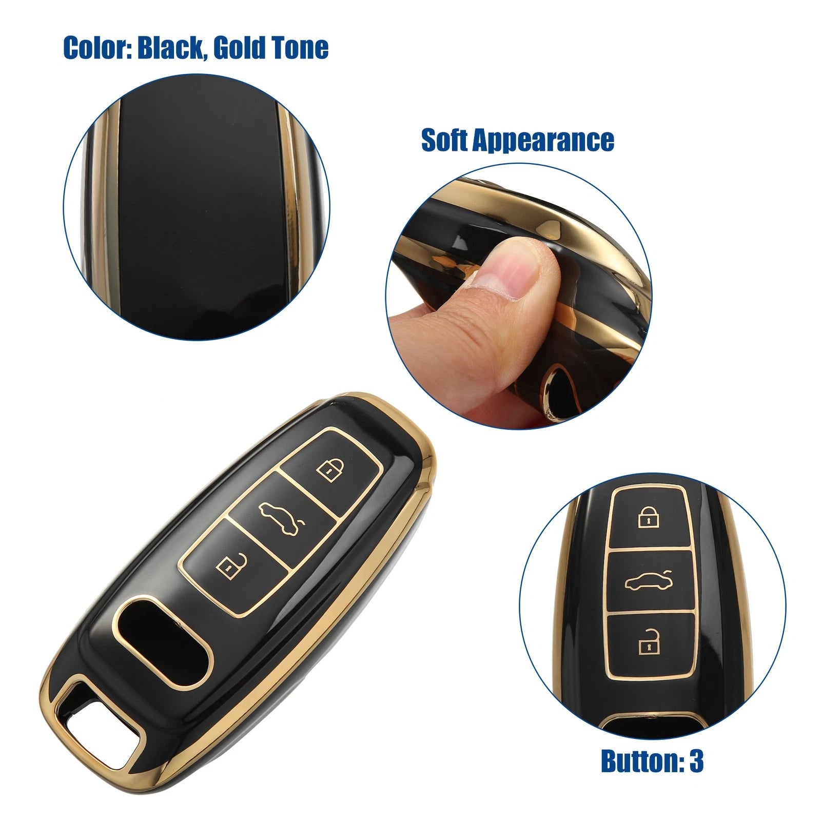TPU Keyless Remote Cover for Audi A6 (2012–2018) 726215952568 Black Gold Tone